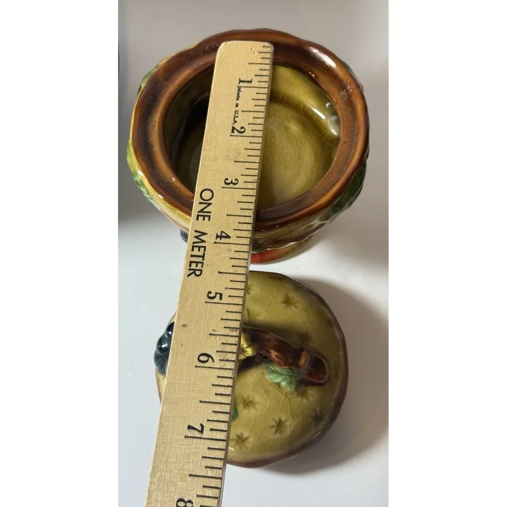Vintage Majolica Ceramic Fruit Candy Dish Lid Pedestal Sugar Bowl Vintage